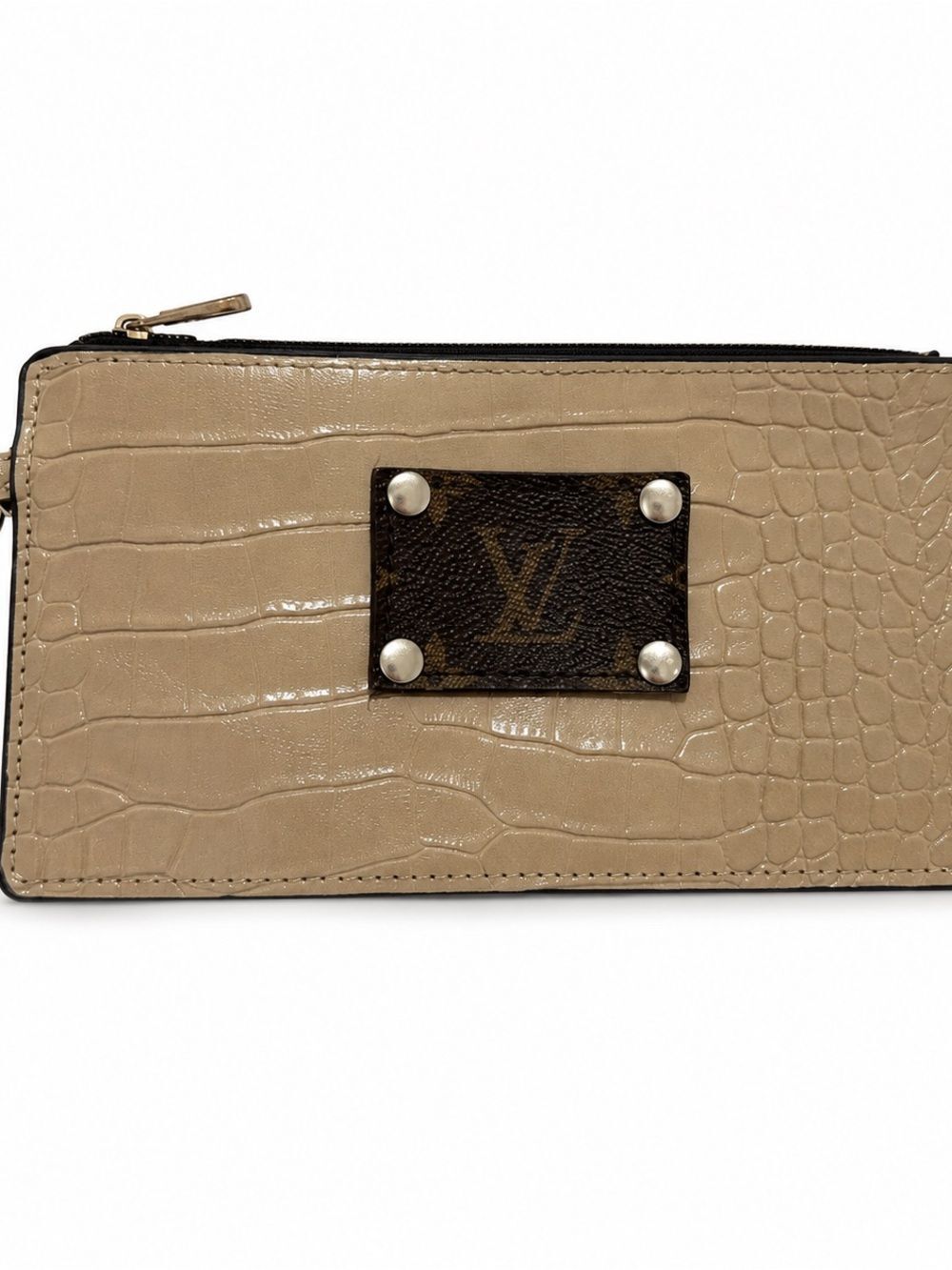 Unbranded Women One Size Tan Faux Leather Wristlet Clutch Croc Embossed Logo